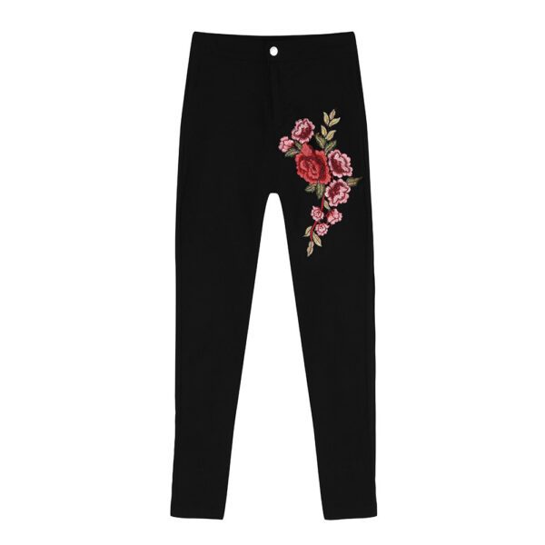 1PC moda talie înaltă Femei sexy Skinny Floral Aplica Jeans cu talie înaltă Stretch Pantaloni creion Femei Jeans - imagine 2