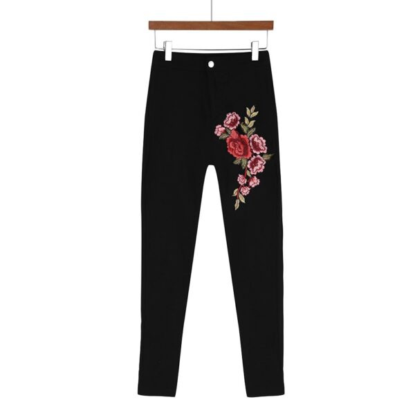 1PC moda talie înaltă Femei sexy Skinny Floral Aplica Jeans cu talie înaltă Stretch Pantaloni creion Femei Jeans - imagine 3