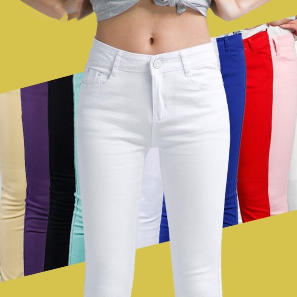 2019 Bumbac Culoare Bumbac Jeans pentru Femei Denim Creion Pantaloni Jeans Pantaloni Dame Pantaloni Denim Skinny White Femei Stretch Jeans Femei