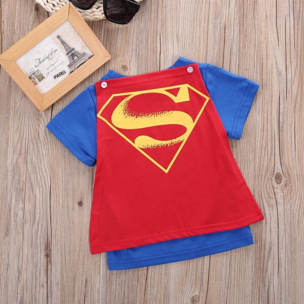 Tricou cu mânecă scurtă pentru copii pentru băieți cu pelerină pentru copii Superman Batman tricou de vară de desene animate Tee-topuri costume Cosplay - imagine 3