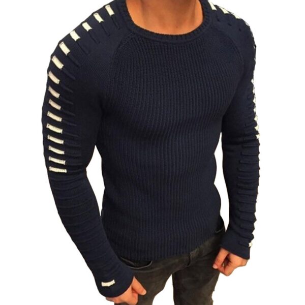 Pulover Laamei Toamnă Iarnă Bărbați 2019 Noua Sosire Pulover Casual Bărbați cu Mânecă Lungă Guler O-Gât Patchwork Tricou Solid Bărbați - imagine 3