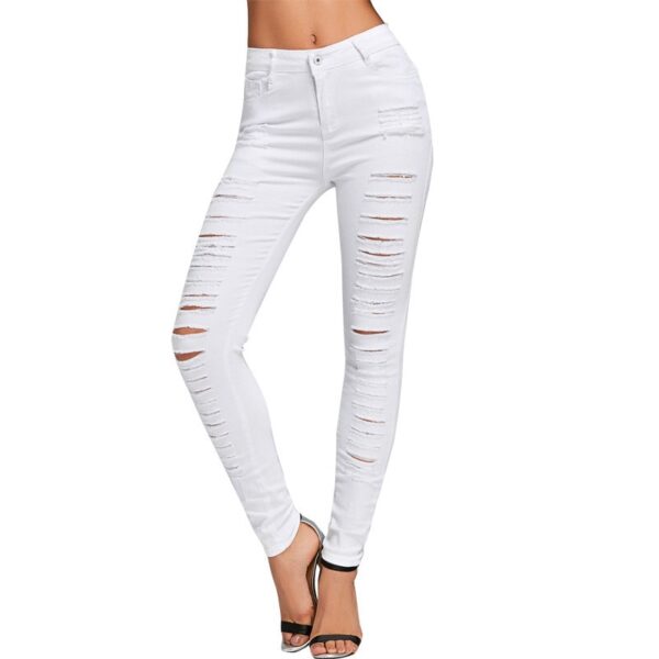 MORUANCLE Pantaloni jeans din piele scurtă pentru femei Pantaloni denim alba distruși pentru doamne Jeans cu talie înaltă cu găuri