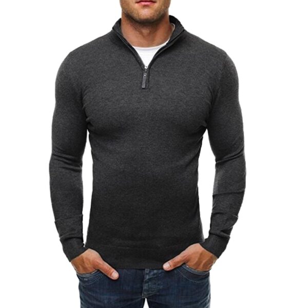 Bărbați Pulover de toamnă pentru bărbați Pulover Casual Solid Guler Pulover Rochie Slim fermoar tricotaje Bărbați subțiri Pulover tricotat masculin - imagine 2