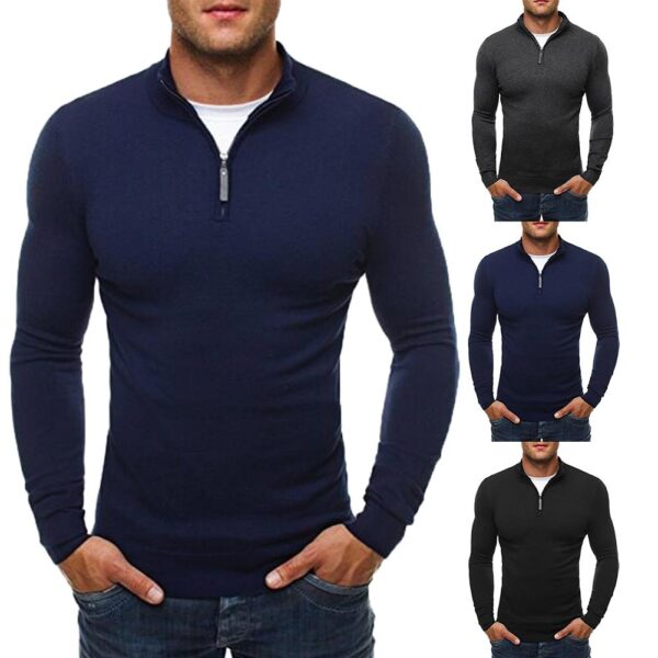 Bărbați Pulover de toamnă pentru bărbați Pulover Casual Solid Guler Pulover Rochie Slim fermoar tricotaje Bărbați subțiri Pulover tricotat masculin - imagine 3