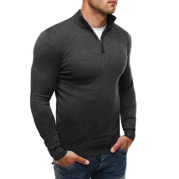 Bărbați Pulover de toamnă pentru bărbați Pulover Casual Solid Guler Pulover Rochie Slim fermoar tricotaje Bărbați subțiri Pulover tricotat masculin - imagine 4