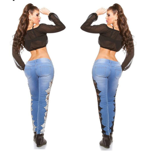 Femeie nouă sosire dantelă florală cu talie joasă talie subțire, jeans jeans din denim subțire, casual, pantaloni de creion pentru femei, haine de stradă - imagine 2