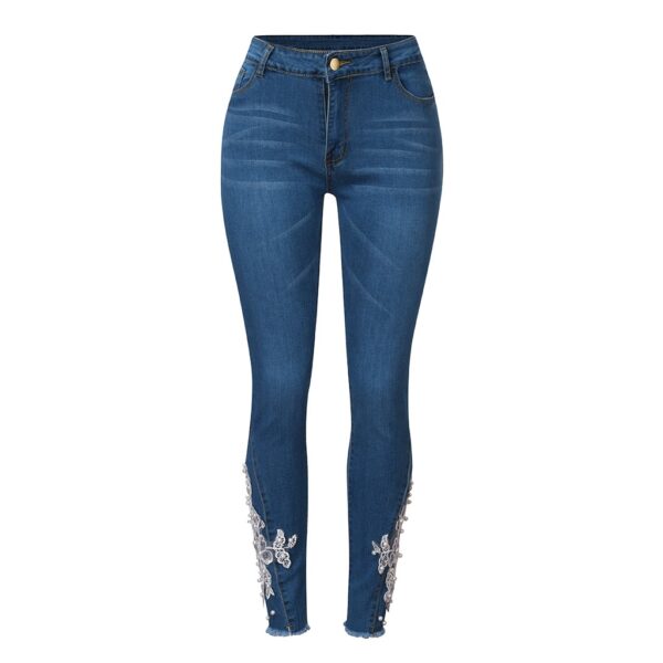 Straie de moda Jeans Femei cu talie înaltă Crema Skinny Albastru Pantaloni denim pentru femei spălați din piele elastică blugi elastici 10.16 - imagine 5