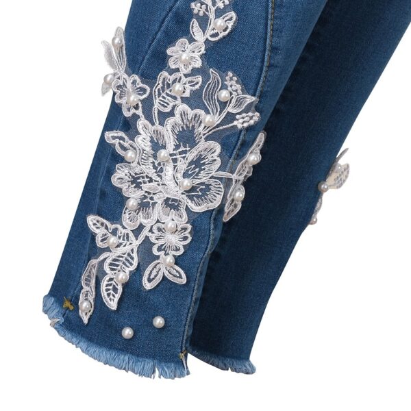 Straie de moda Jeans Femei cu talie înaltă Crema Skinny Albastru Pantaloni denim pentru femei spălați din piele elastică blugi elastici 10.16 - imagine 6