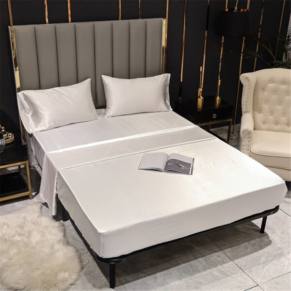 Cearceaf de pat din Mătase Naturală Mulberry100%, cu bandă elastică antiderapantă, husă de saltea ajustabilă pentru pat simplu, dublu, king sau queen - imagine 3